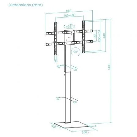 TooQ Soporte de Suelo Giratorio/Rotable FS2286M-B para TV 37-70" hasta 40kg, Negro, Rotación 90° TooQ Soporte de Suelo Giratorio/Rotable FS2286M-B para TV 37-70" hasta 40kg, Negro, Rotación 90°